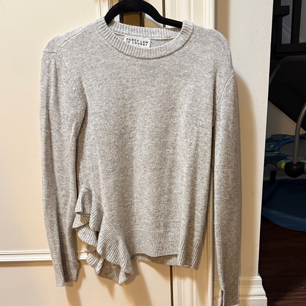Light Gray Sweater with Ruffle Accent